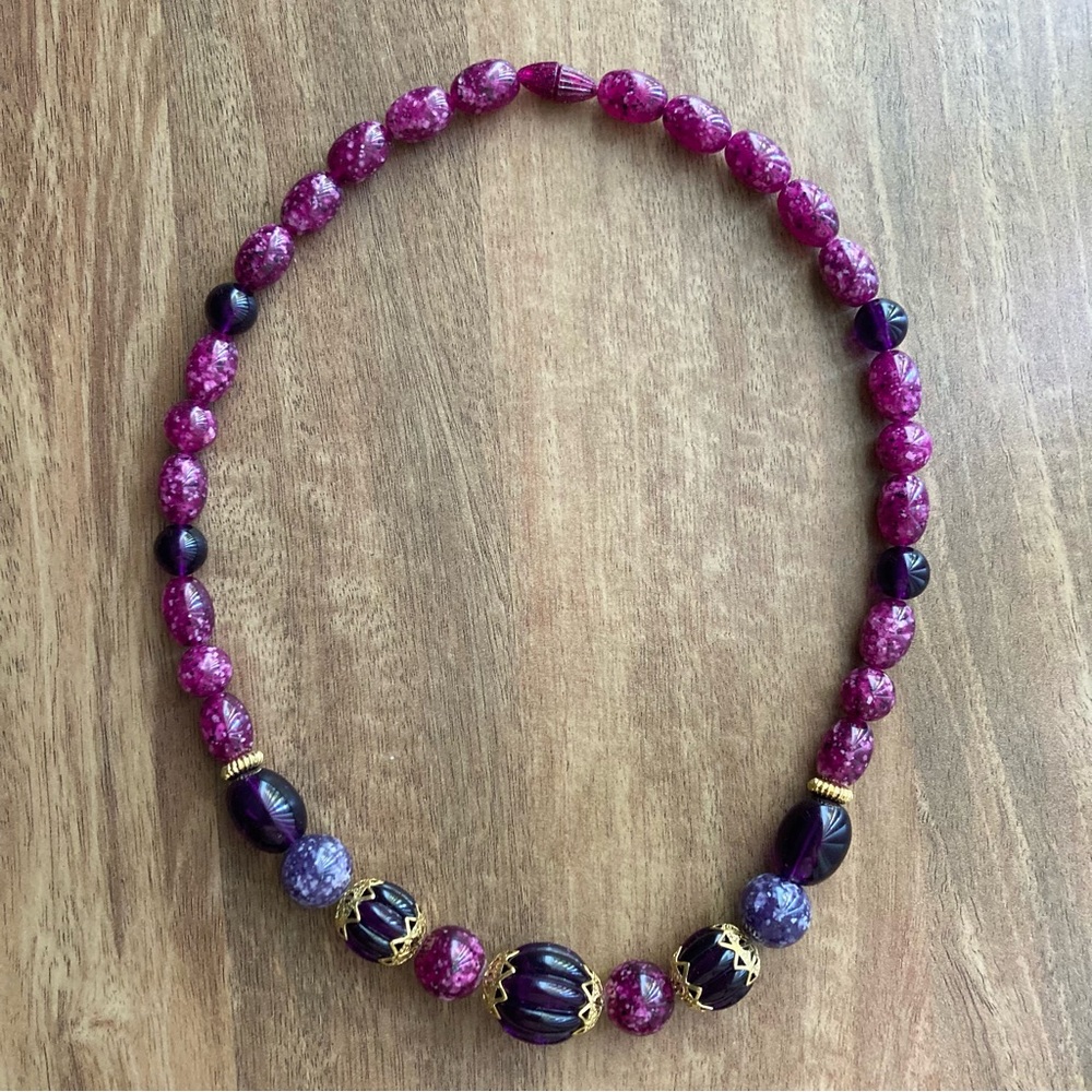 90s Avon Purple and Gold Beaded Statement Necklace